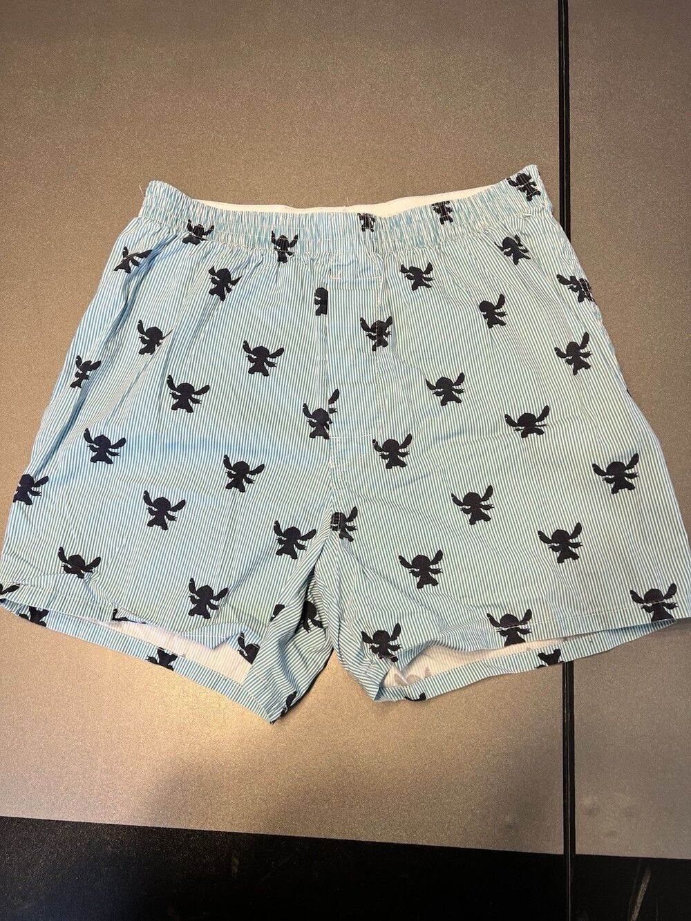 Disney Parks Stitch Blue Striped Button-Fly Boxer Sleep Shorts Small Unisex